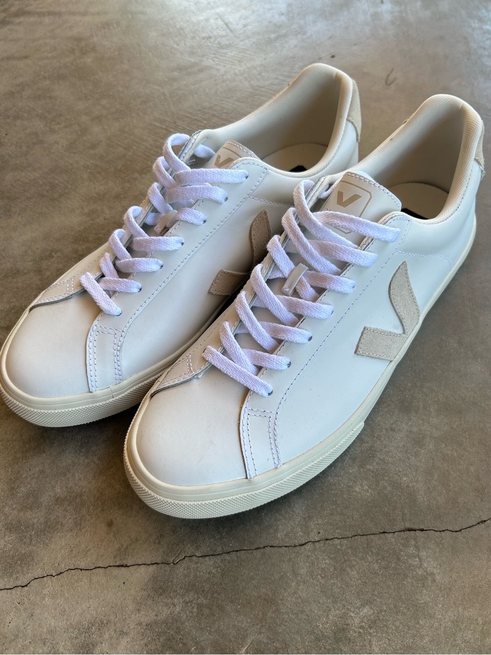 Veja White Leather Sneakers with Tan Accents